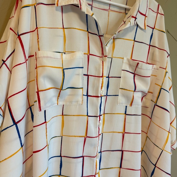 LLR Vibrant 80s Retro Grid Button Up | 3XL Oversized Funky Artsy Aesthetic Top - Picture 2 of 15